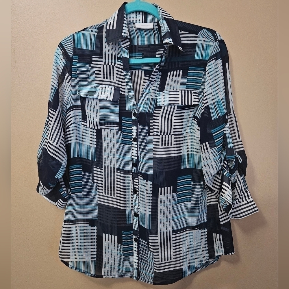 New York And Company Women's Size S Sheer Button Down Shirt